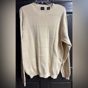 Arrow Brand Men’s Sz Large Heavier Weight Sweater Windowpane Design Cream Color